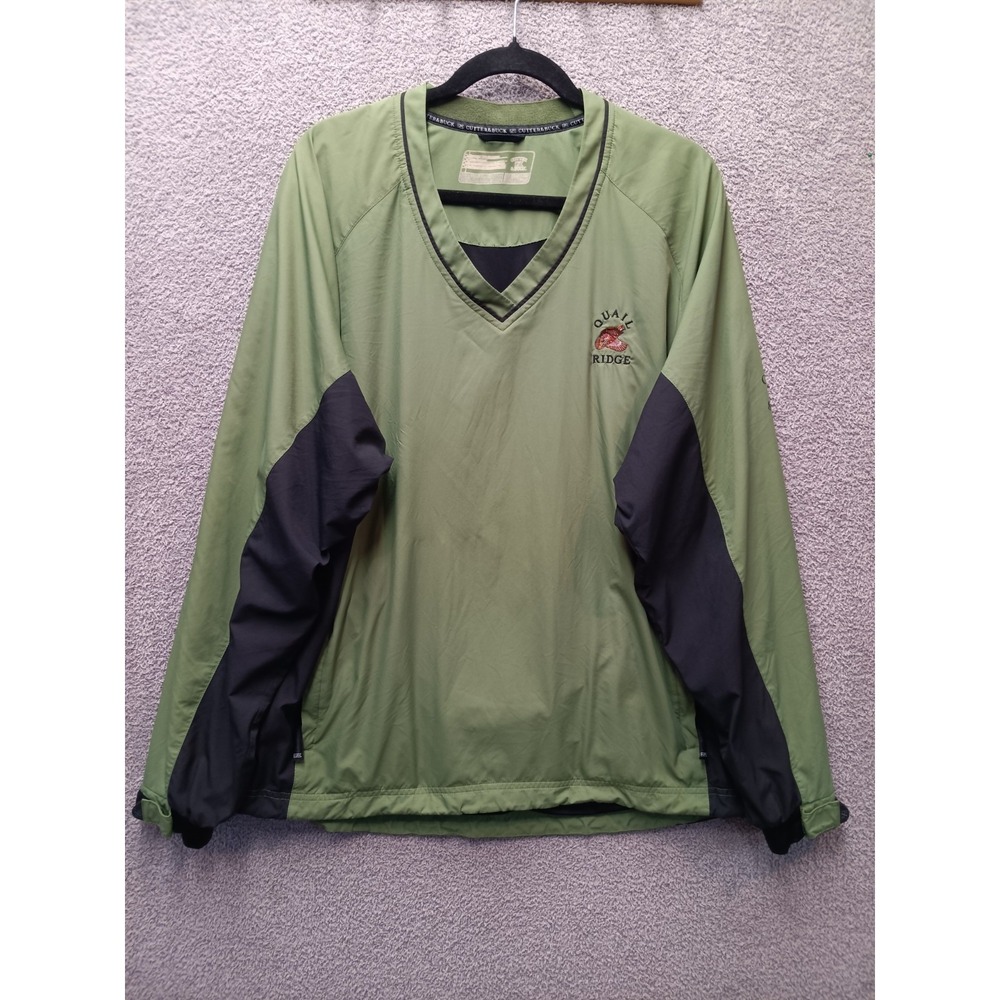 Cutter & Buck Mens L Lined Windbreaker Green V Neck Golf Pullover Jacket